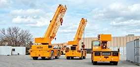 IC-100 carry deck crane lined up and ready for industrial lifting and quick repositioning.