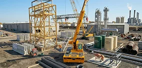 Broderson IC-80 carry deck crane set up for daily lifts in an active work zone.