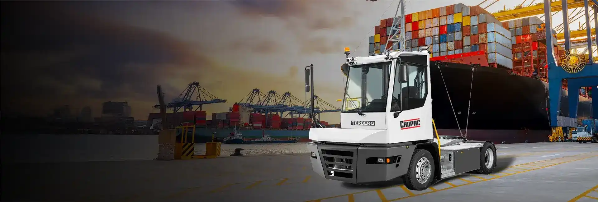 Terberg YT223 Shunt Truck navigating a port terminal.